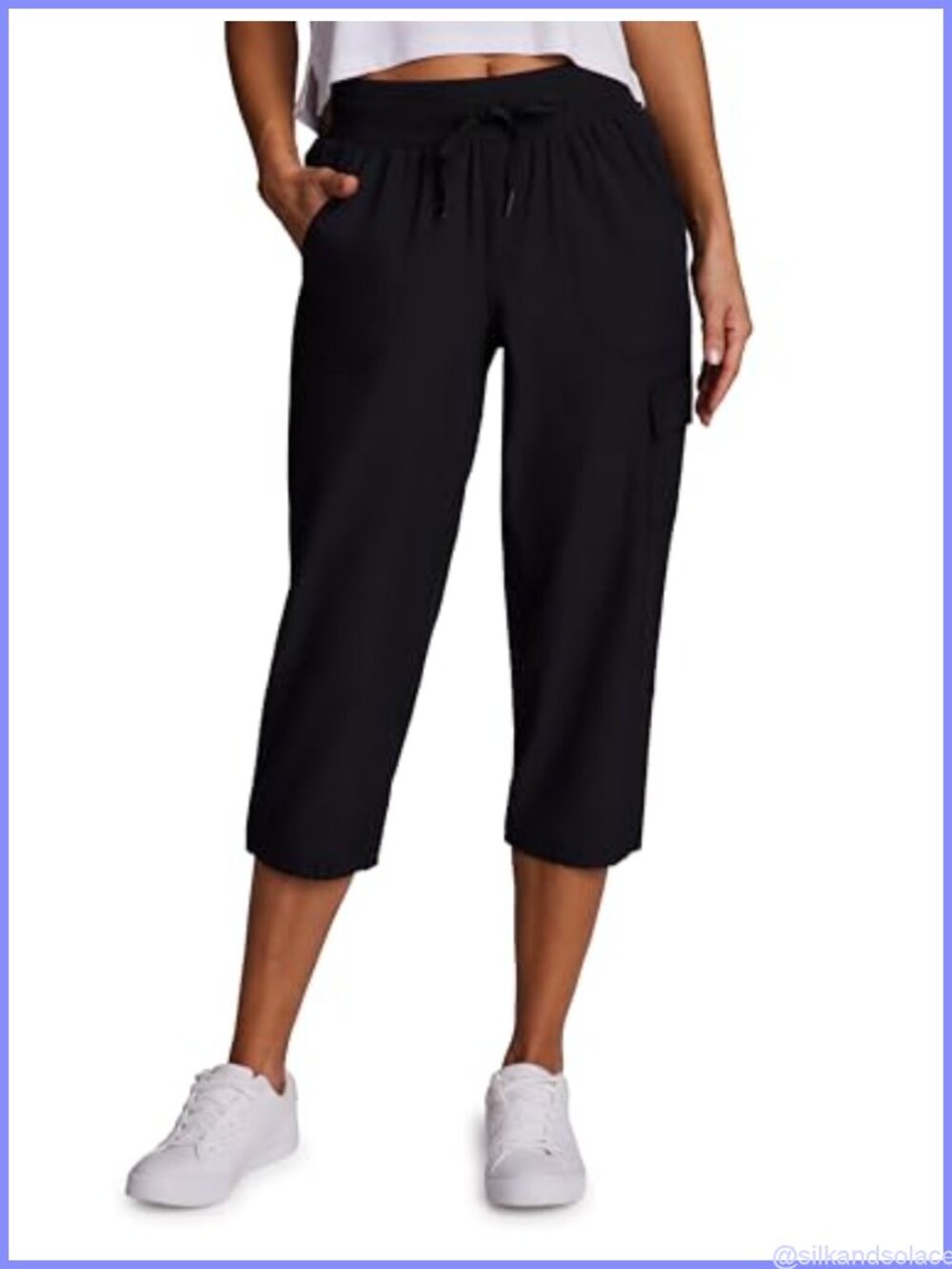 Women's Cargo Capri Pants Lightweight Woven with Pockets Drawstring